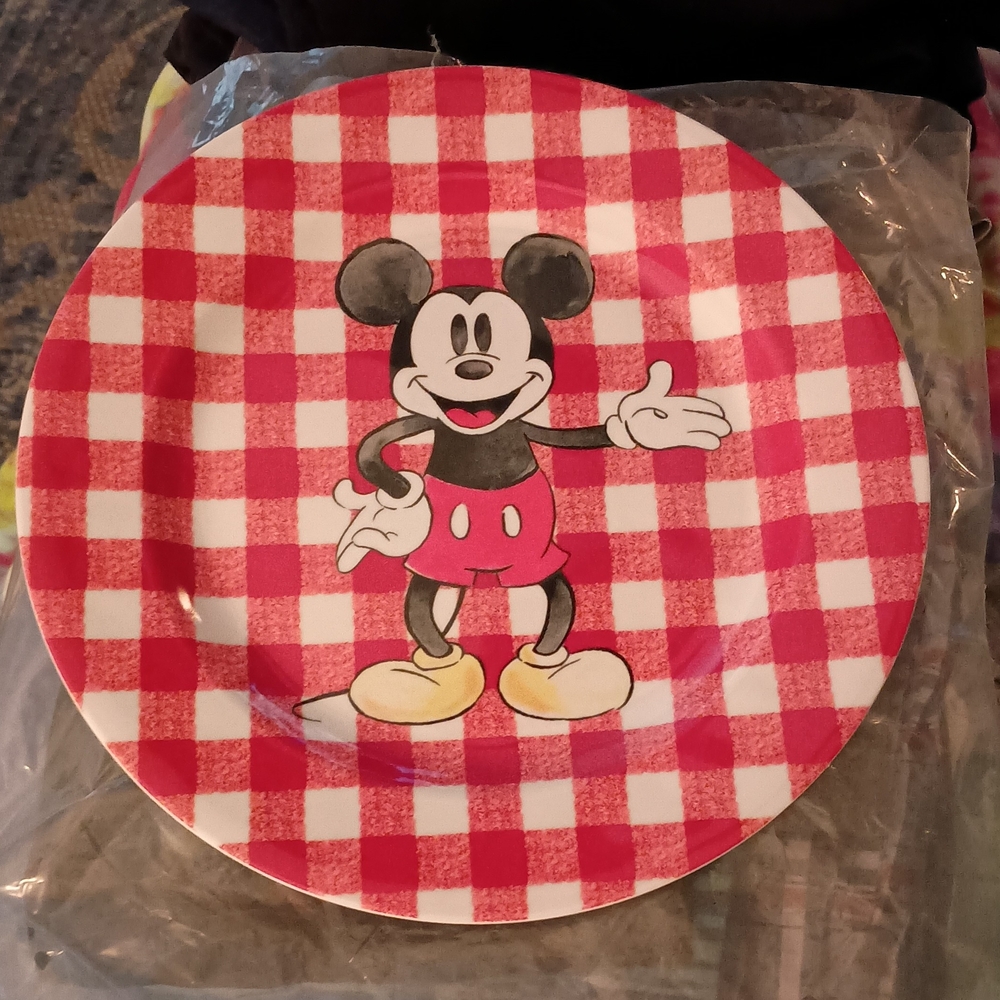 Pottery Barn Mickey Mouse Checkered Plate. Brand New